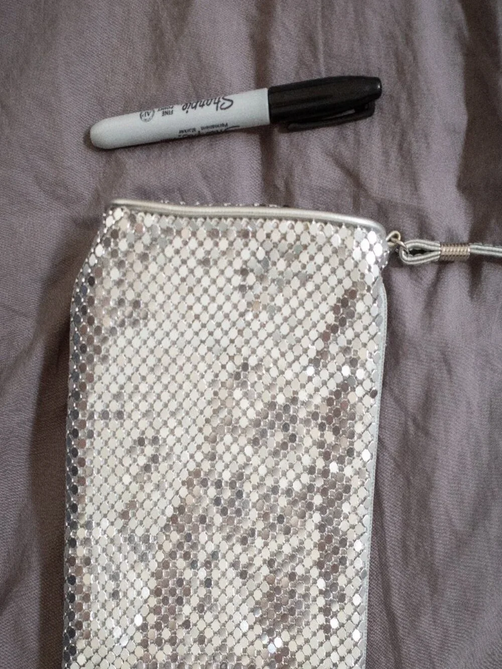 Metallic Silver Sequined Purse